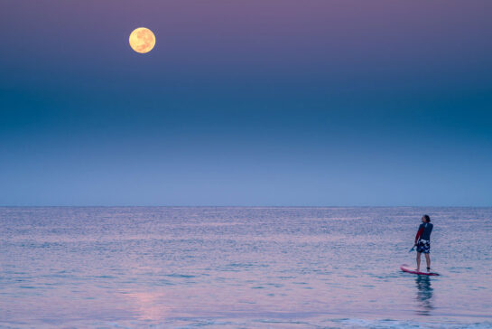 The moon and paddle board at Scarborough beach. Marcos Silverio photography