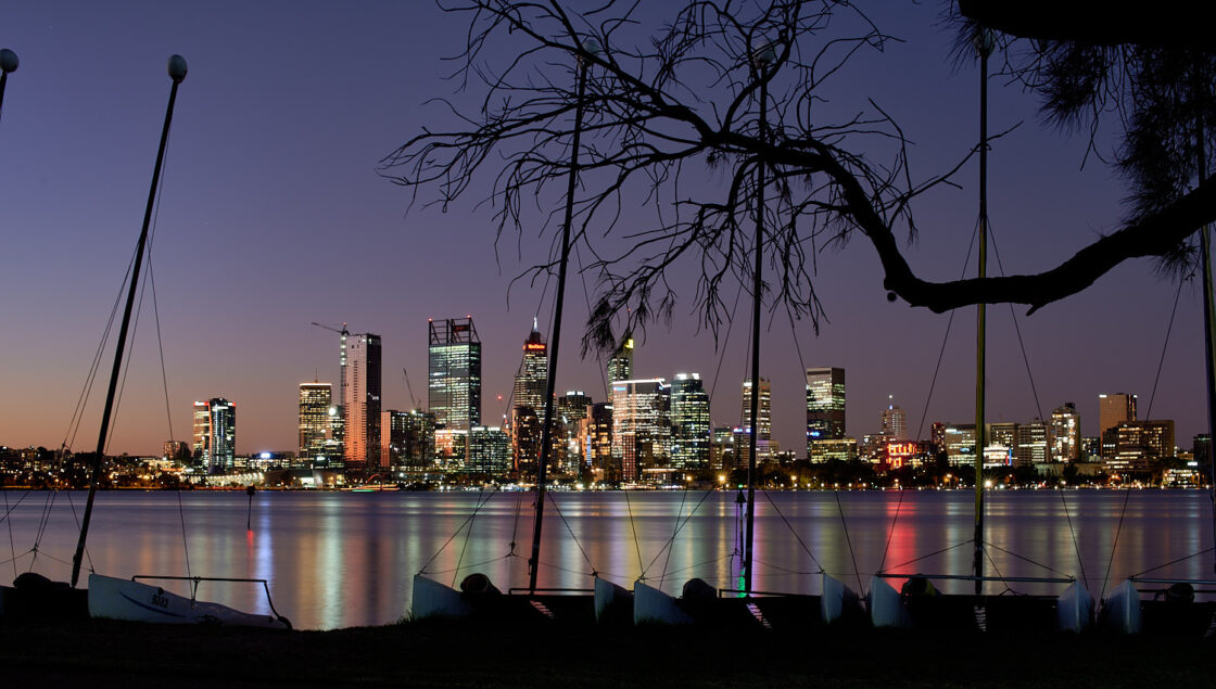 Perth skyline at night from South Perth
